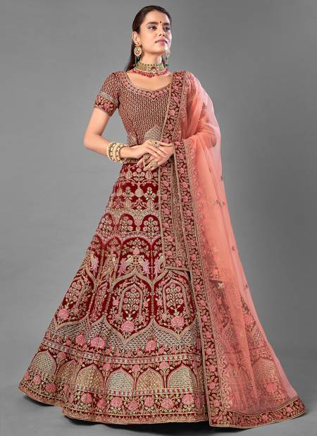 Maroon Colour Arya Design 18 Stylish Bridal Wedding Wear Velvet Heavy Embroidery Work Latest Lehenga Choli Collection 7011